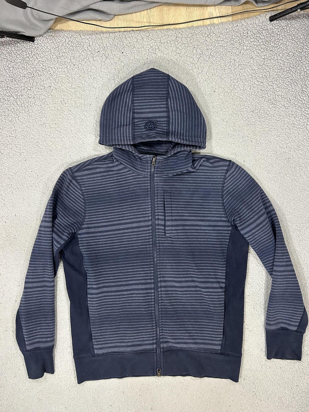 Lululemon Hoodie Mens XL Blue Stripe Full Zip Athletic Thumbholes Pockets